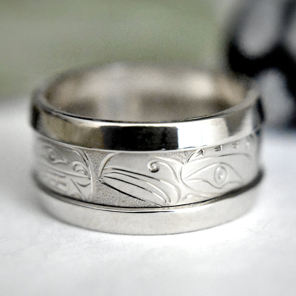 14K White Gold Loon &amp; Killer Whale (Orca) Ring - Magpie Jewellery