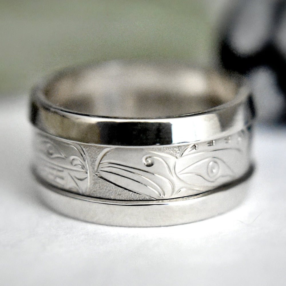 14K White Gold Loon & Killer Whale (Orca) Ring - Magpie Jewellery