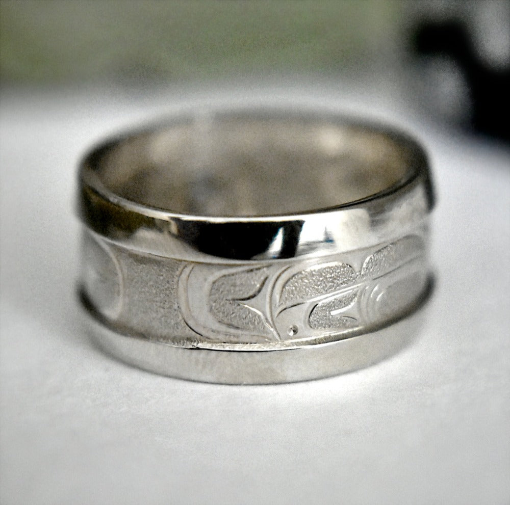 14K White Gold Loon &amp; Killer Whale (Orca) Ring - Magpie Jewellery