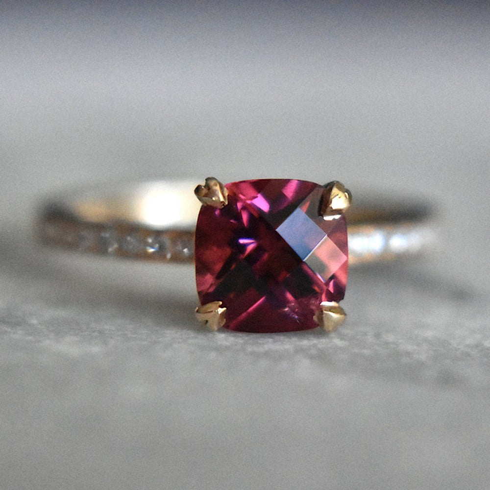 Antique Cushion Cut Pink Tourmaline Solitaire - Magpie Jewellery