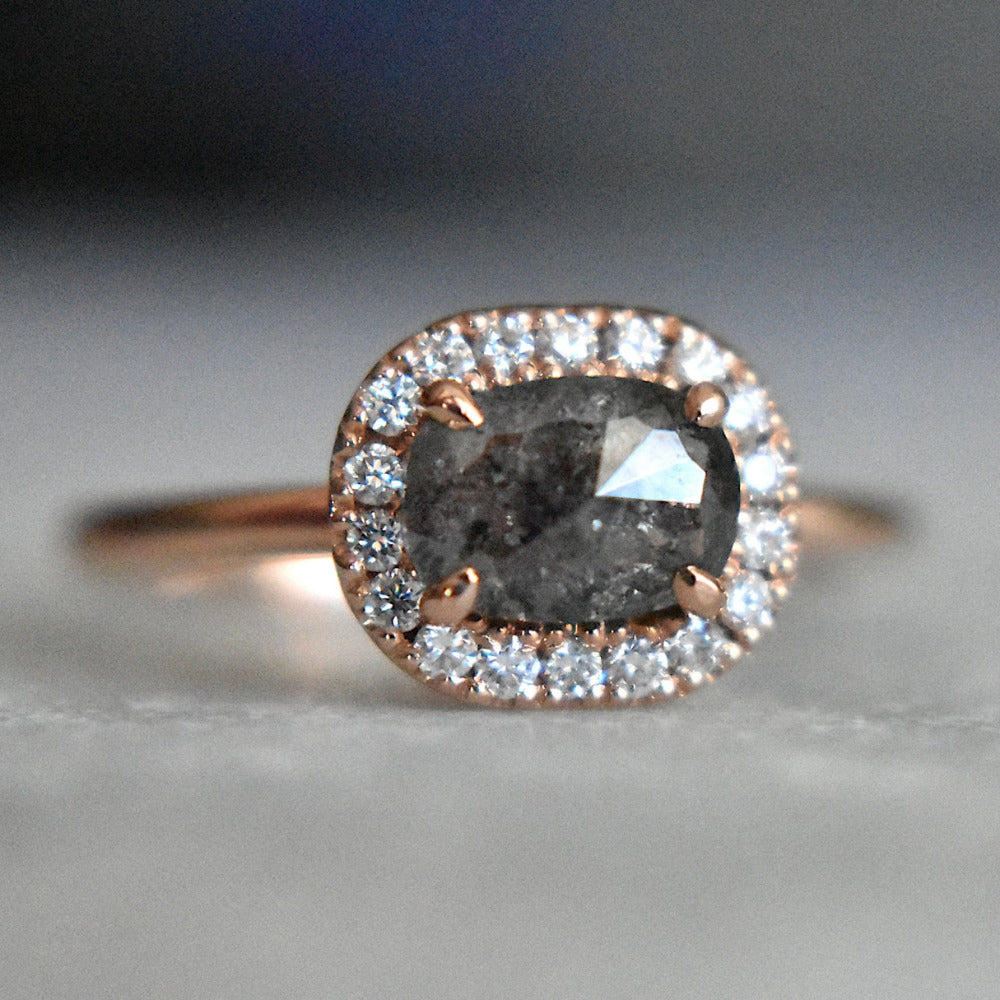 Salt & Pepper Diamond Halo Engagement Ring - Magpie Jewellery