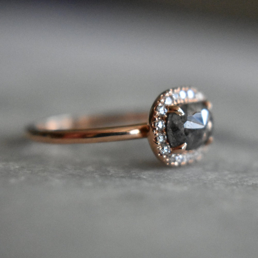 Salt &amp; Pepper Diamond Halo Engagement Ring - Magpie Jewellery