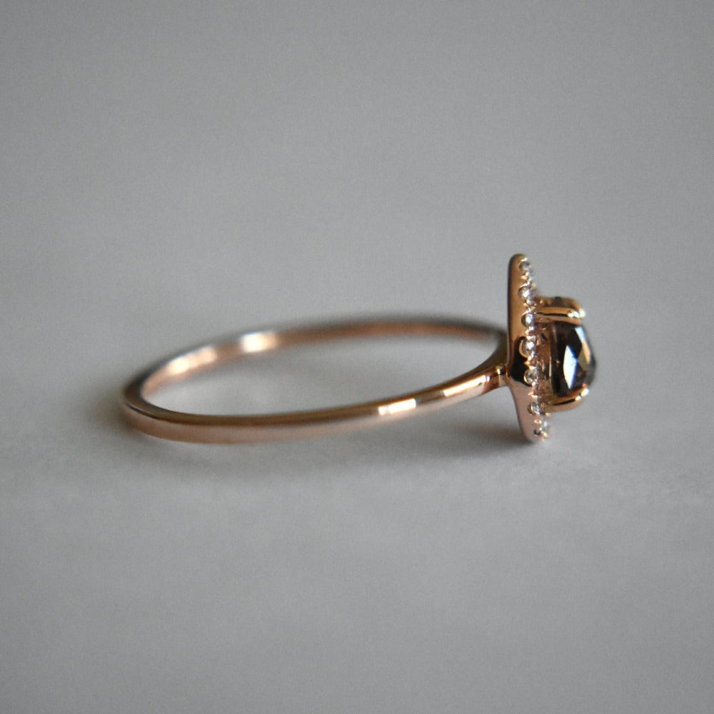 Pear-Shaped Burgundy Diamond Solitare with Halo | Magpie Jewellery
