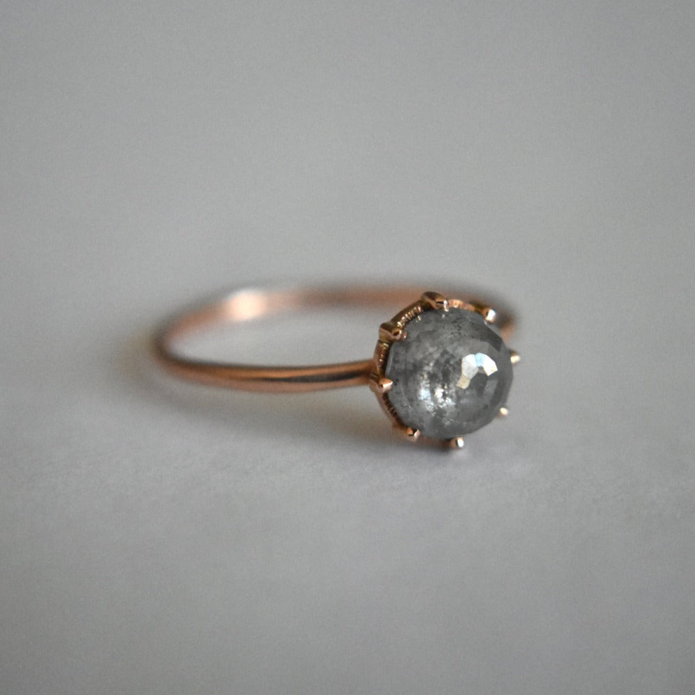 8-Prong Disco Ball Cut Grey Diamond Engagement Ring | Magpie Jewellery