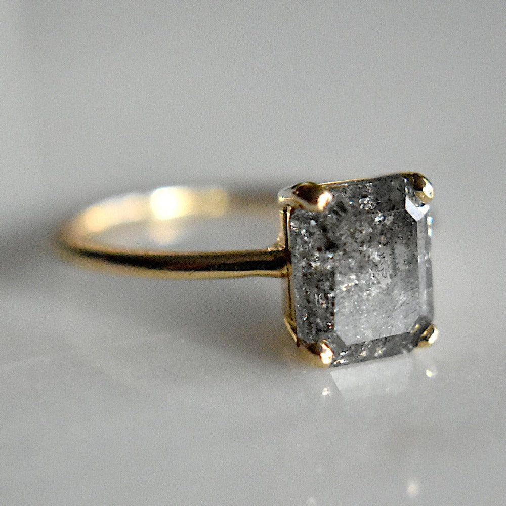 1.90ct Emerald Cut Salt &amp; Pepper Diamond Ring - Magpie Jewellery