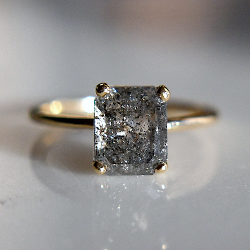 1.90ct Emerald Cut Salt & Pepper Diamond Ring - Magpie Jewellery