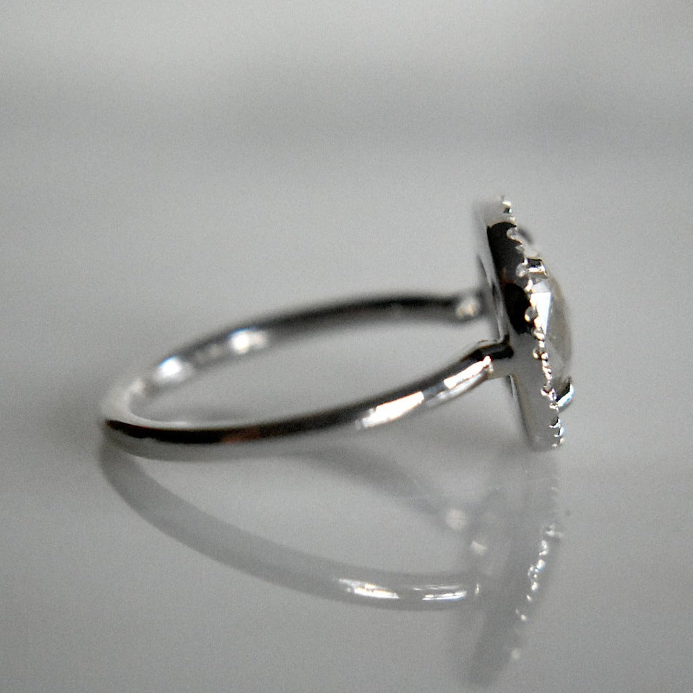 Cushion Rose-Cut Grey Diamond Halo Engagement Ring - Magpie Jewellery