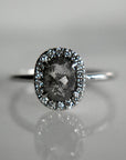 Oval Rose-Cut Salt & Pepper Diamond Halo Engagement Ring - Magpie Jewellery