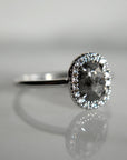 Oval Rose-Cut Salt & Pepper Diamond Halo Engagement Ring - Magpie Jewellery