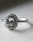 Oval Rose-Cut Salt & Pepper Diamond Halo Engagement Ring - Magpie Jewellery