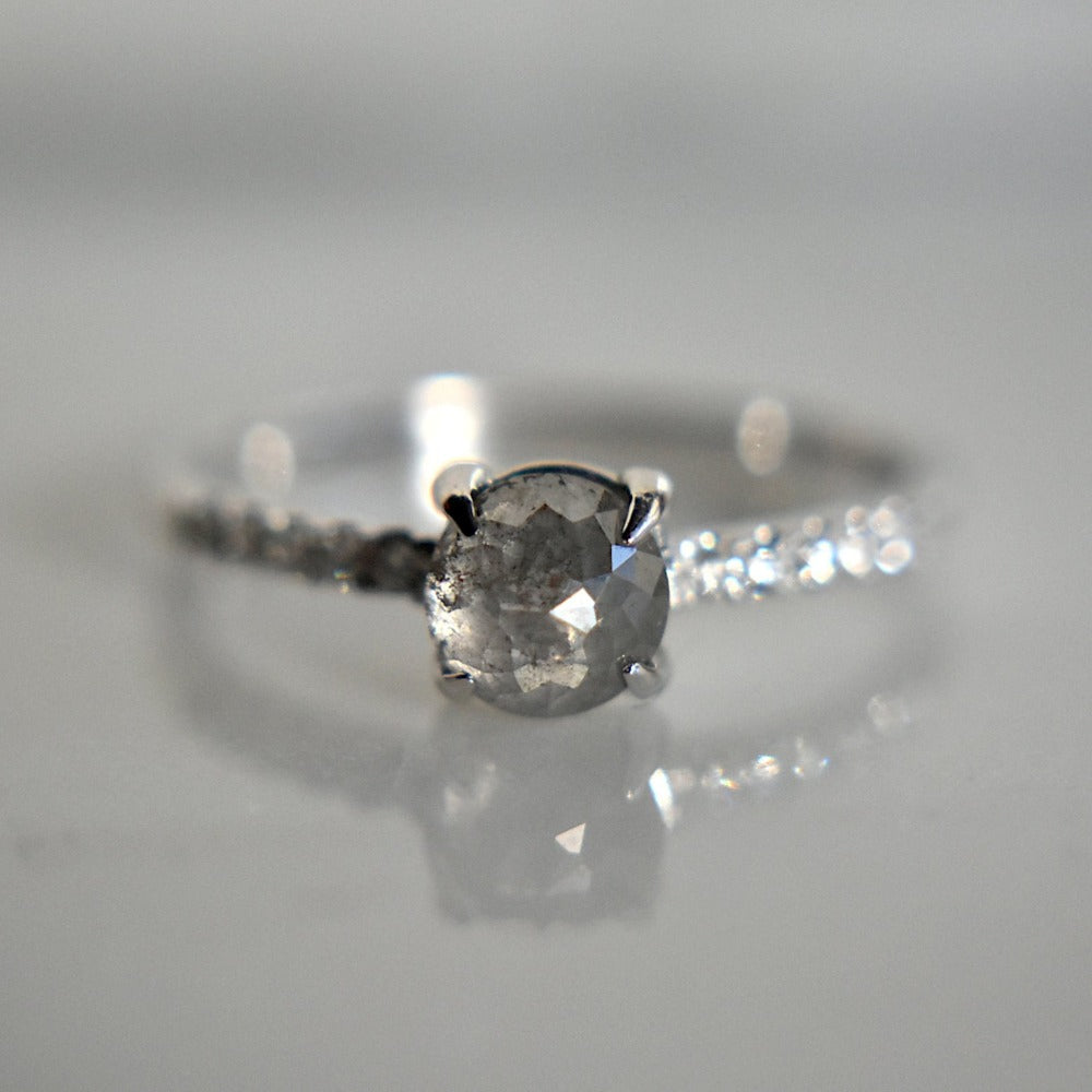 Rose-Cut Grey Diamond Engagement Ring with Shoulder Diamonds - Magpie Jewellery