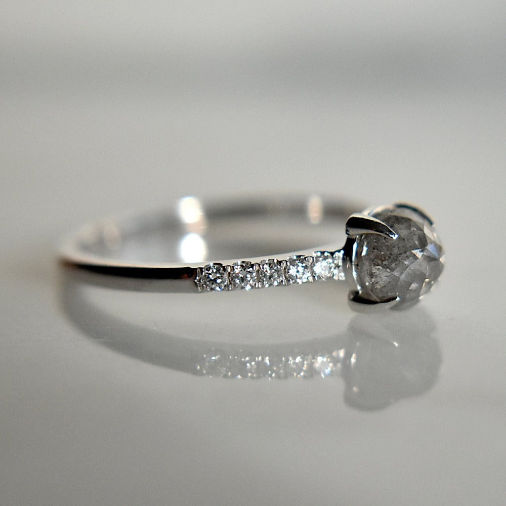 Rose-Cut Grey Diamond Engagement Ring with Shoulder Diamonds - Magpie Jewellery