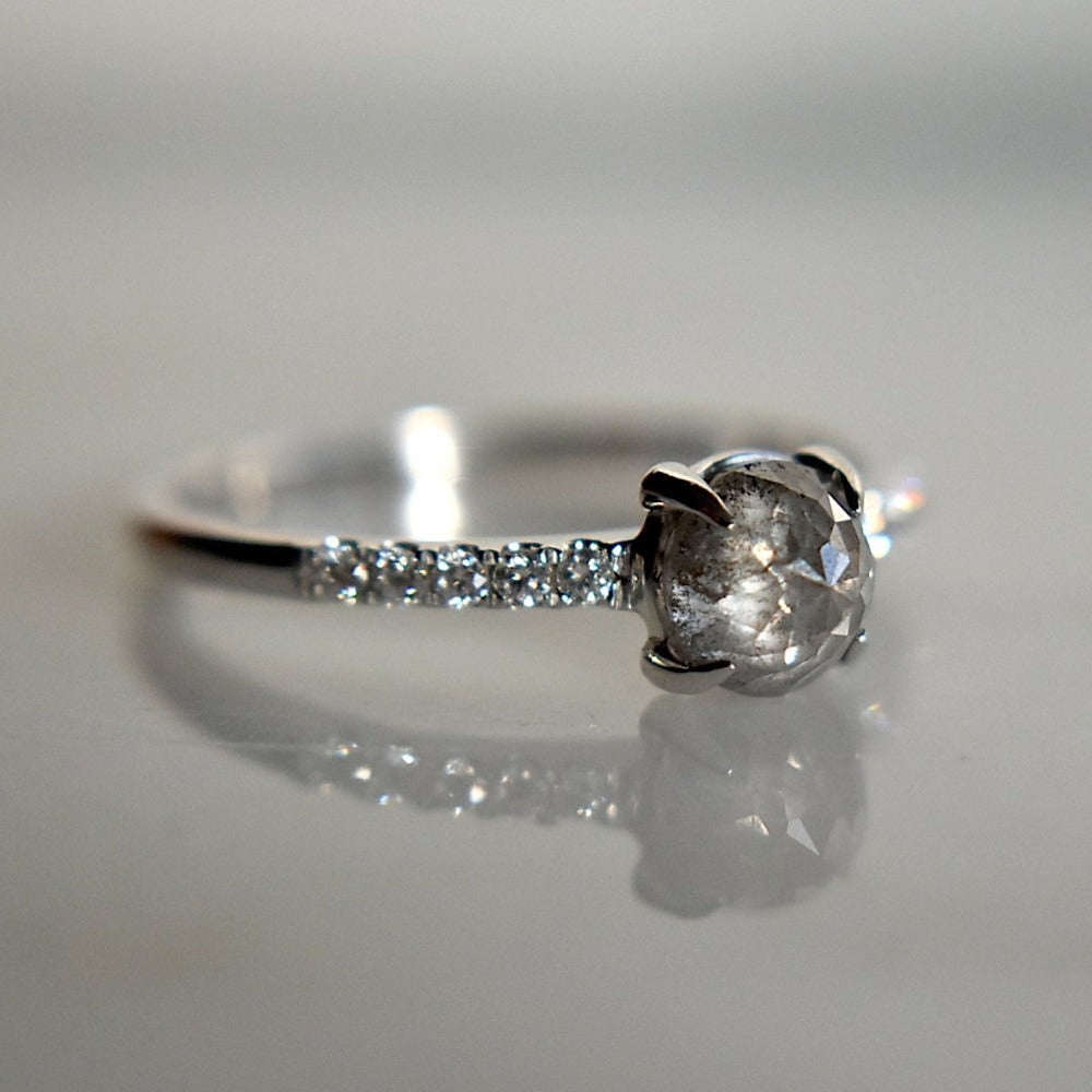 Rose-Cut Grey Diamond Engagement Ring with Shoulder Diamonds - Magpie Jewellery