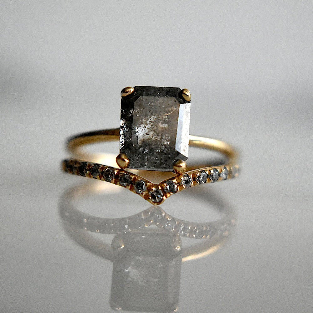 1.90ct Emerald Cut Salt &amp; Pepper Diamond Ring - Magpie Jewellery