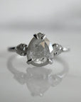 Rose-Cut Teardrop Grey Diamond Engagement Ring with Diamond Accents - Magpie Jewellery