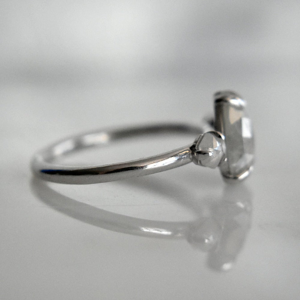 Rose-Cut Teardrop Grey Diamond Engagement Ring with Diamond Accents - Magpie Jewellery