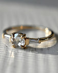 Rose-Cut White Diamond Engagement Ring with Tapered Baguette Accents - Magpie Jewellery