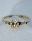 Rose-Cut White Diamond Engagement Ring with Tapered Baguette Accents - Magpie Jewellery