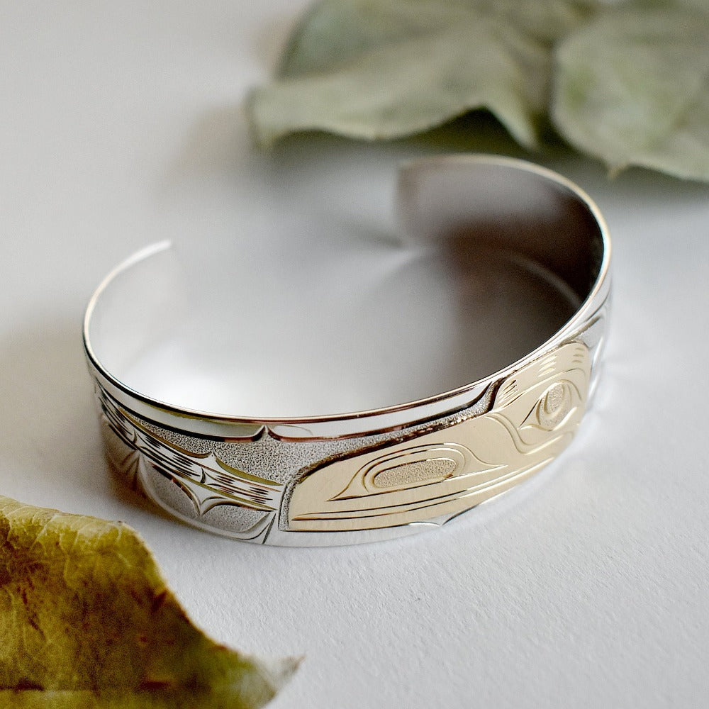 Raven Tapered Cuff with 14k Yellow Gold Overlay - Magpie Jewellery