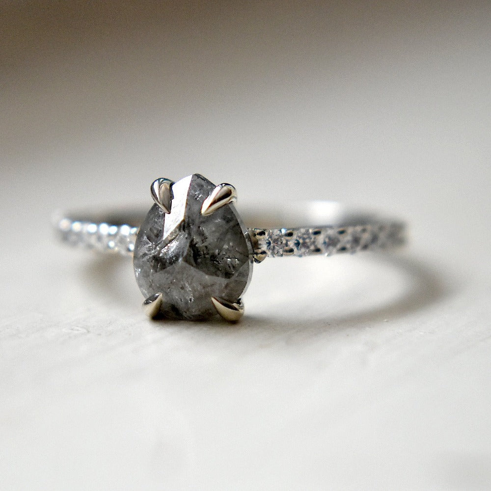 Pear Salt Pepper Diamond Engagement Ring Magpie Jewellery