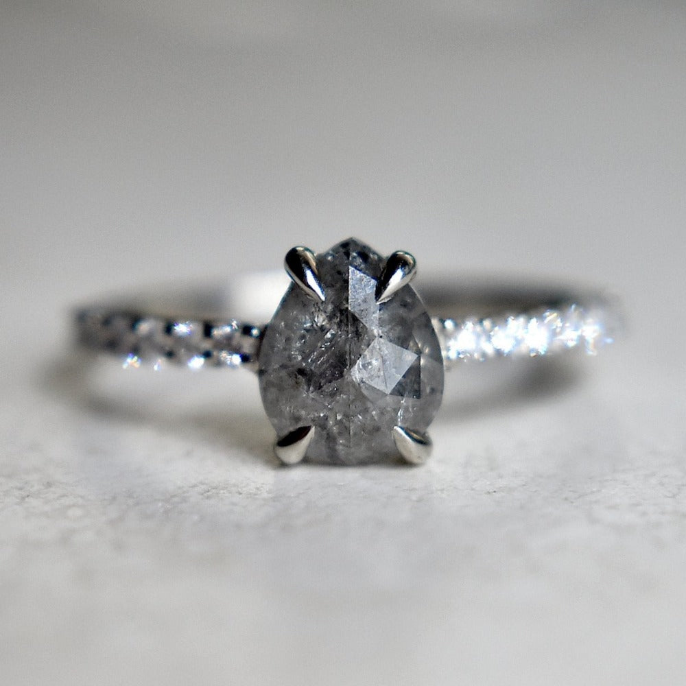 Pear-Shaped Salt & Pepper Diamond Engagement Ring - Magpie Jewellery