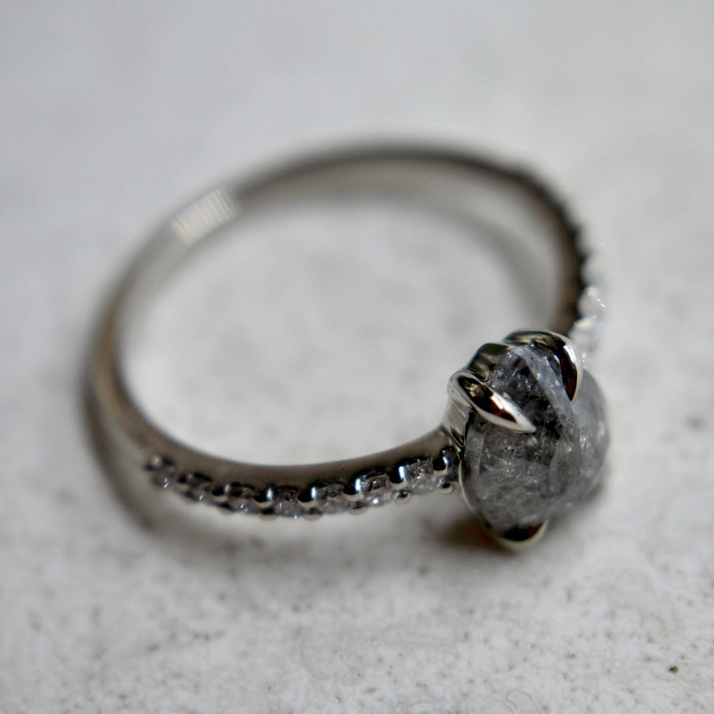 Pear-Shaped Salt &amp; Pepper Diamond Engagement Ring - Magpie Jewellery