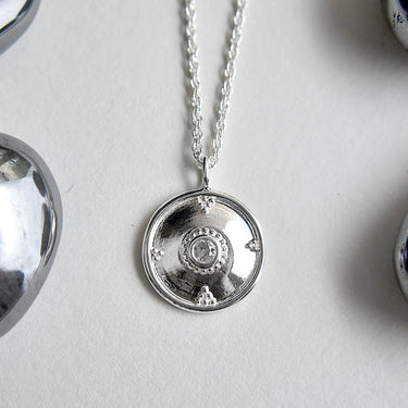 White Topaz Domed Disc Necklace - Magpie Jewellery