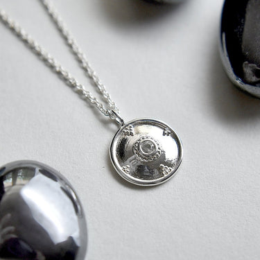 White Topaz Domed Disc Necklace - Magpie Jewellery