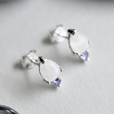 Moonstone & Tanzanite Stud - Magpie Jewellery