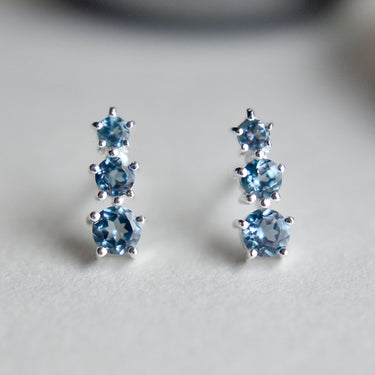 Triple Blue Topaz Studs - Magpie Jewellery