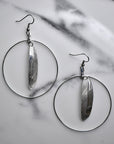 Feather in Circle Drop Earrings - Magpie Jewellery