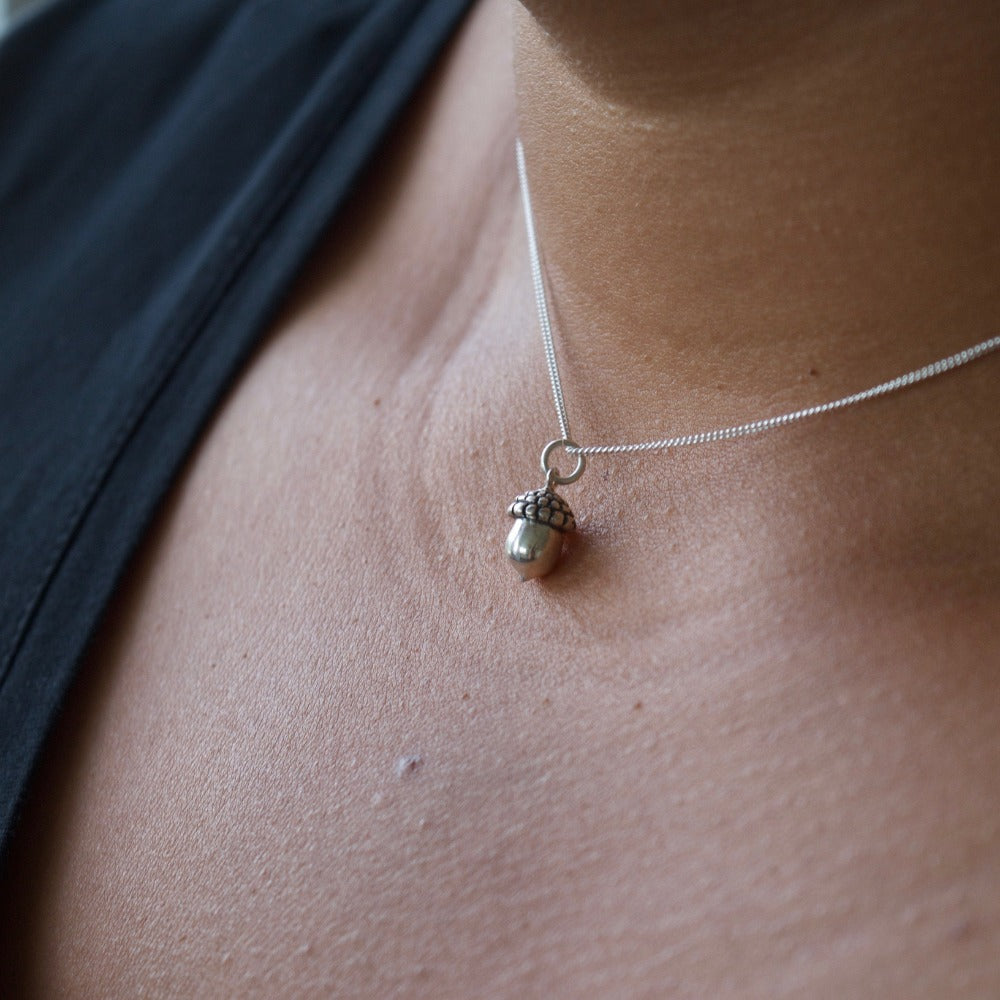 Tiny Silver Acorn Charm Necklace - Magpie Jewellery