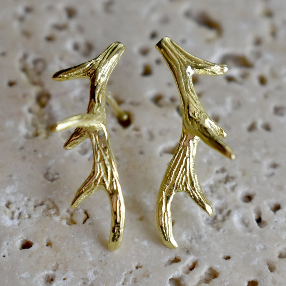 Gold Vermeil Antler Climbers - Magpie Jewellery