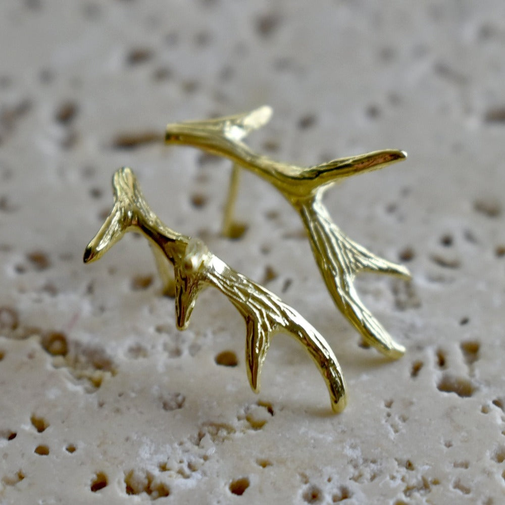 Gold Vermeil Antler Climbers - Magpie Jewellery