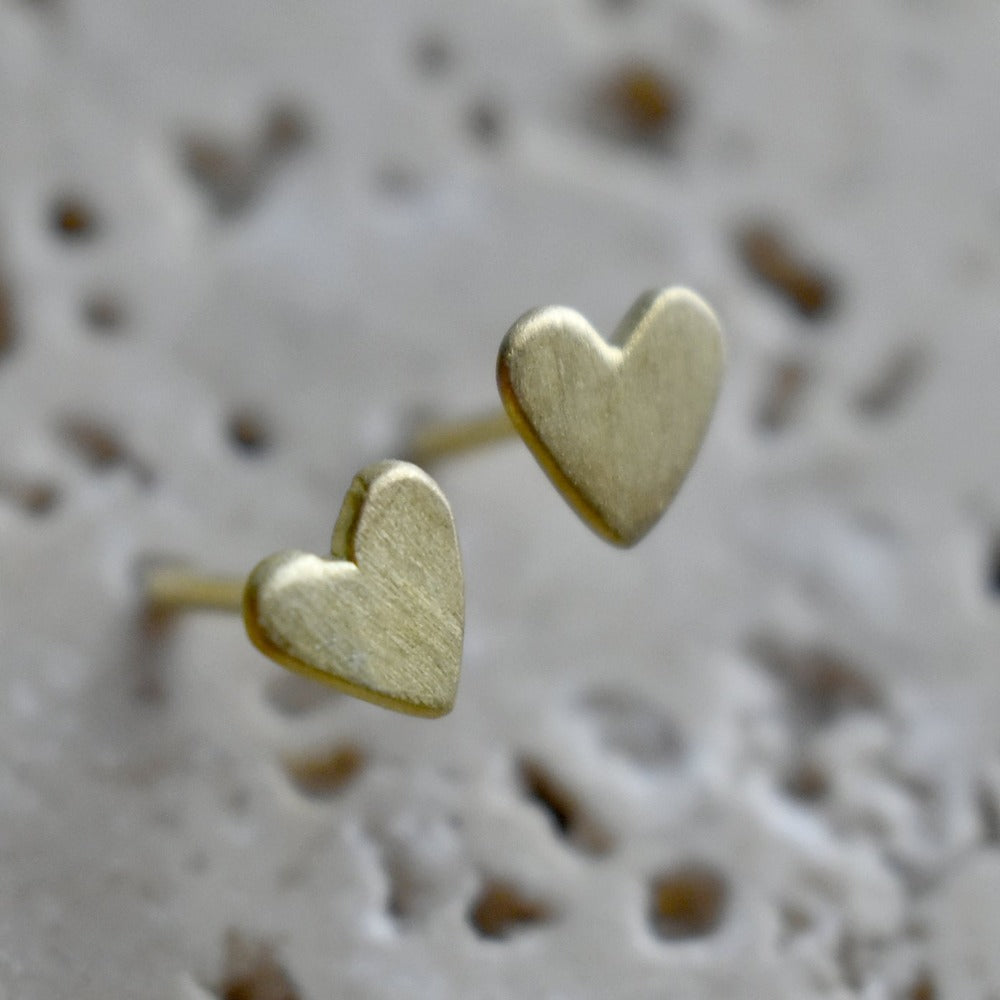 Tiny Gold Heart Studs - Magpie Jewellery