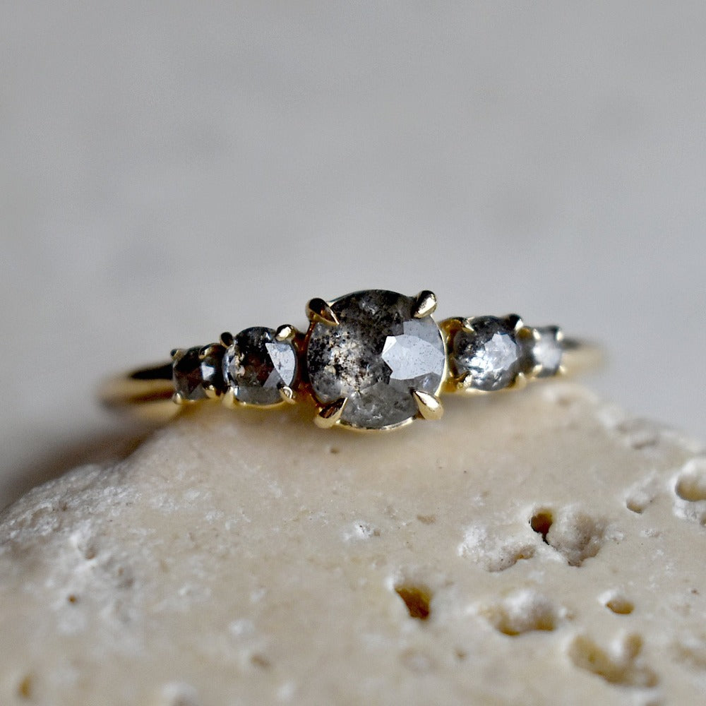 Five Stone Salt &amp; Pepper Diamond Engagement Ring - Magpie Jewellery