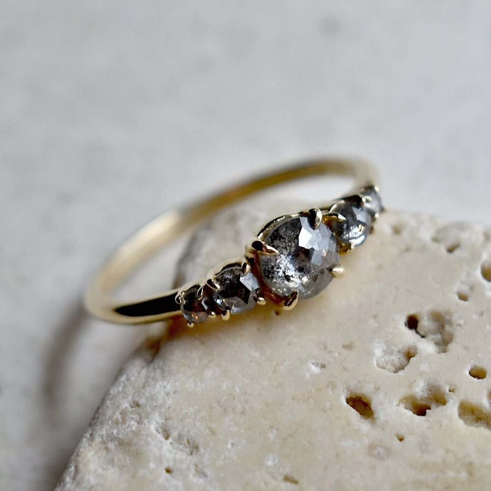 Five Stone Salt &amp; Pepper Diamond Engagement Ring - Magpie Jewellery