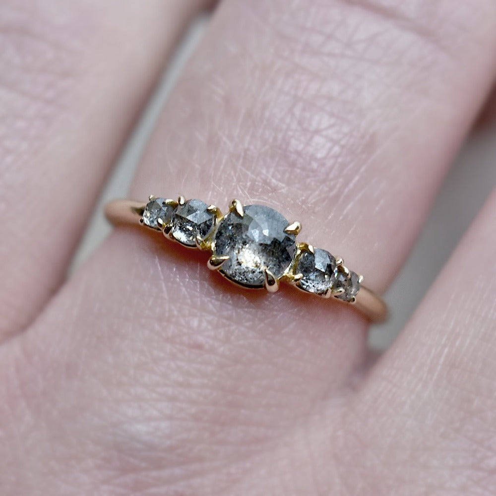 Five Stone Salt &amp; Pepper Diamond Engagement Ring - Magpie Jewellery