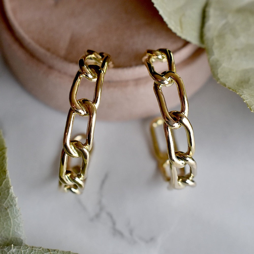 Brass Chain Link Hoops - Magpie Jewellery