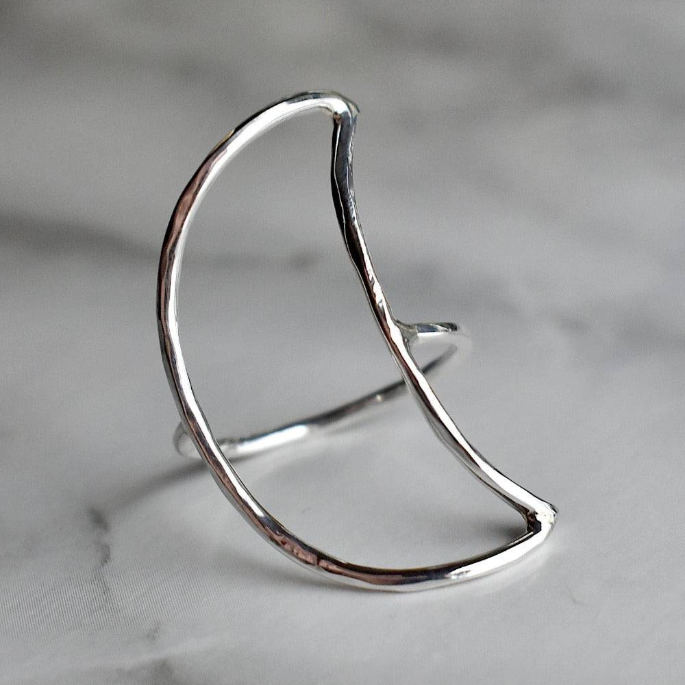Silver Open Crescent Moon Ring - Magpie Jewellery