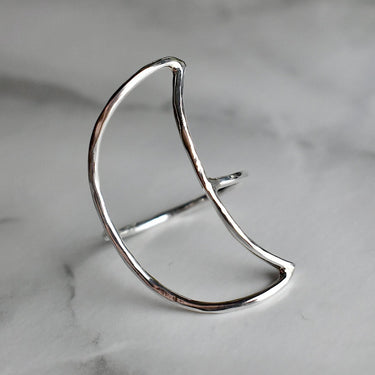 Silver Open Crescent Moon Ring - Magpie Jewellery