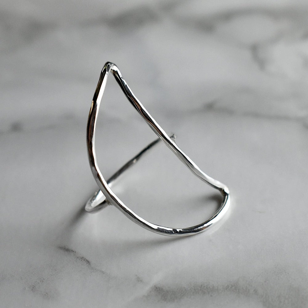 Silver Open Crescent Moon Ring - Magpie Jewellery