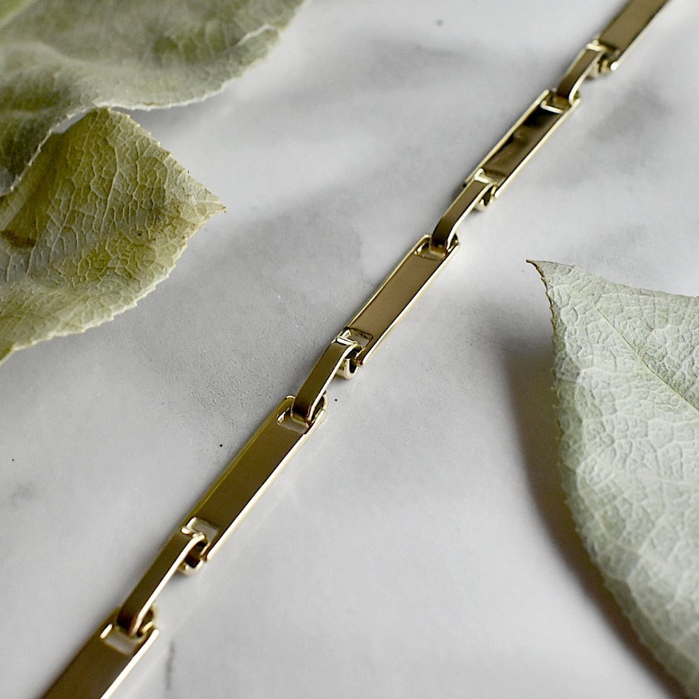 Gold Bar Brass Linked Bracelet - Magpie Jewellery