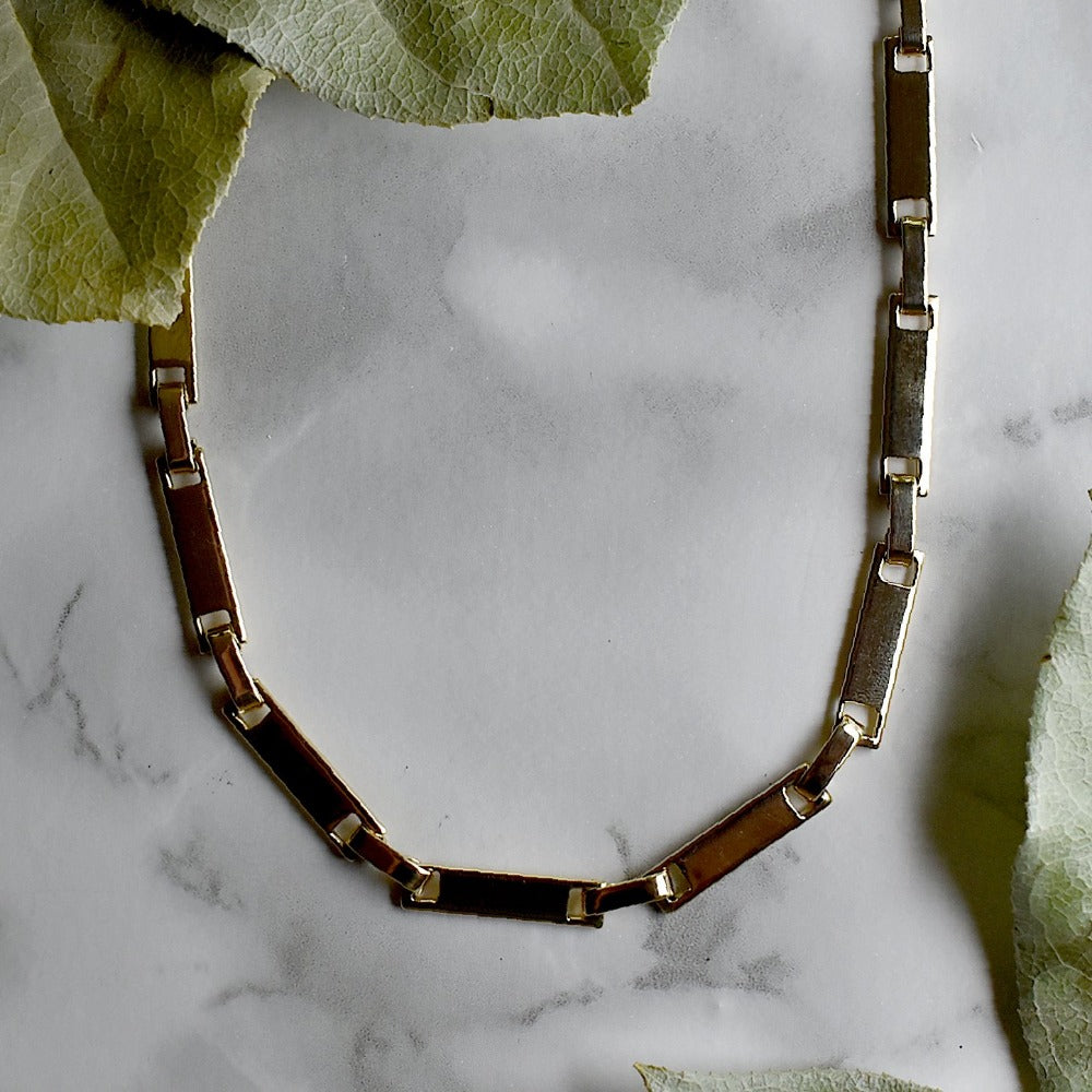 Gold Bar Brass Linked Necklace - Magpie Jewellery