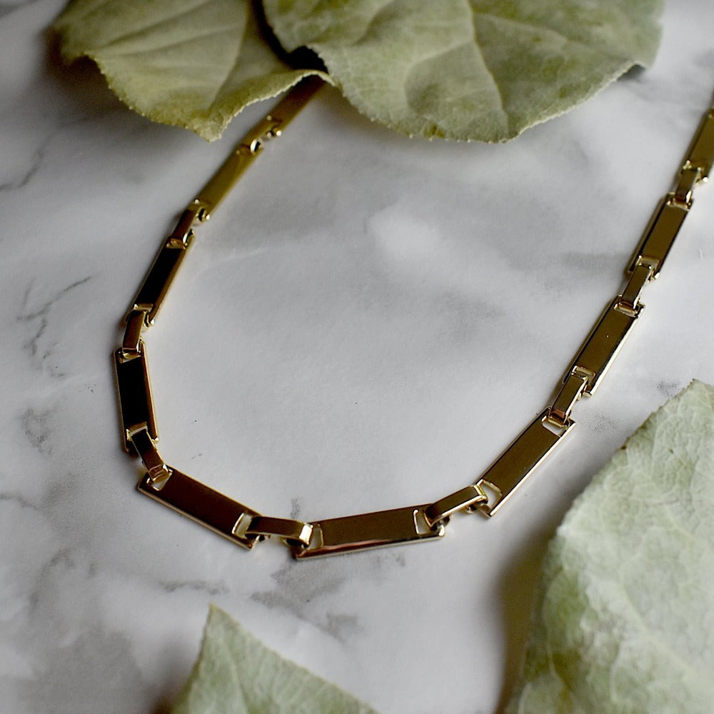 Gold Bar Brass Linked Necklace - Magpie Jewellery