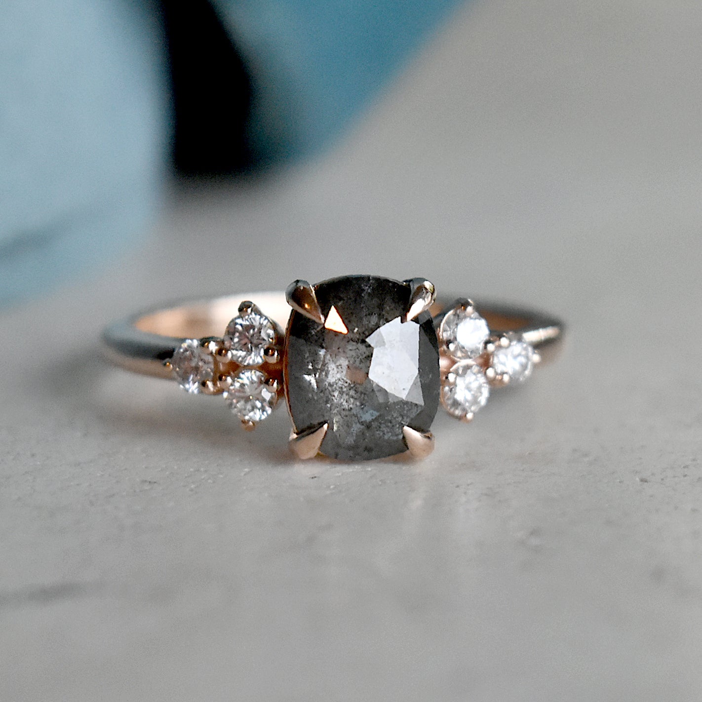 Rose Gold .95ct Oval Rose Cut Salt &amp; Pepper Diamond Ring - Magpie Jewellery