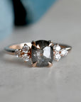 Rose Gold .95ct Oval Rose Cut Salt & Pepper Diamond Ring - Magpie Jewellery