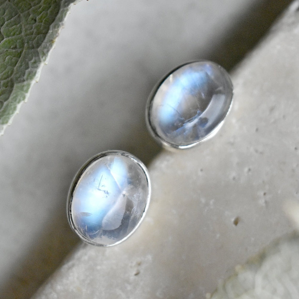 Oval Moonstone Studs - Magpie Jewellery