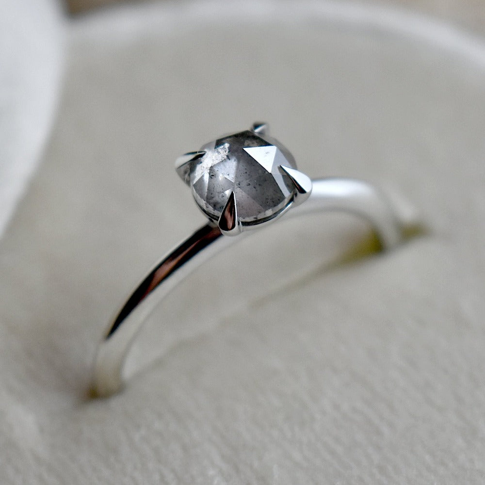 Minimalist Four-Prong Salt &amp; Pepper Diamond Engagement Ring - Magpie Jewellery