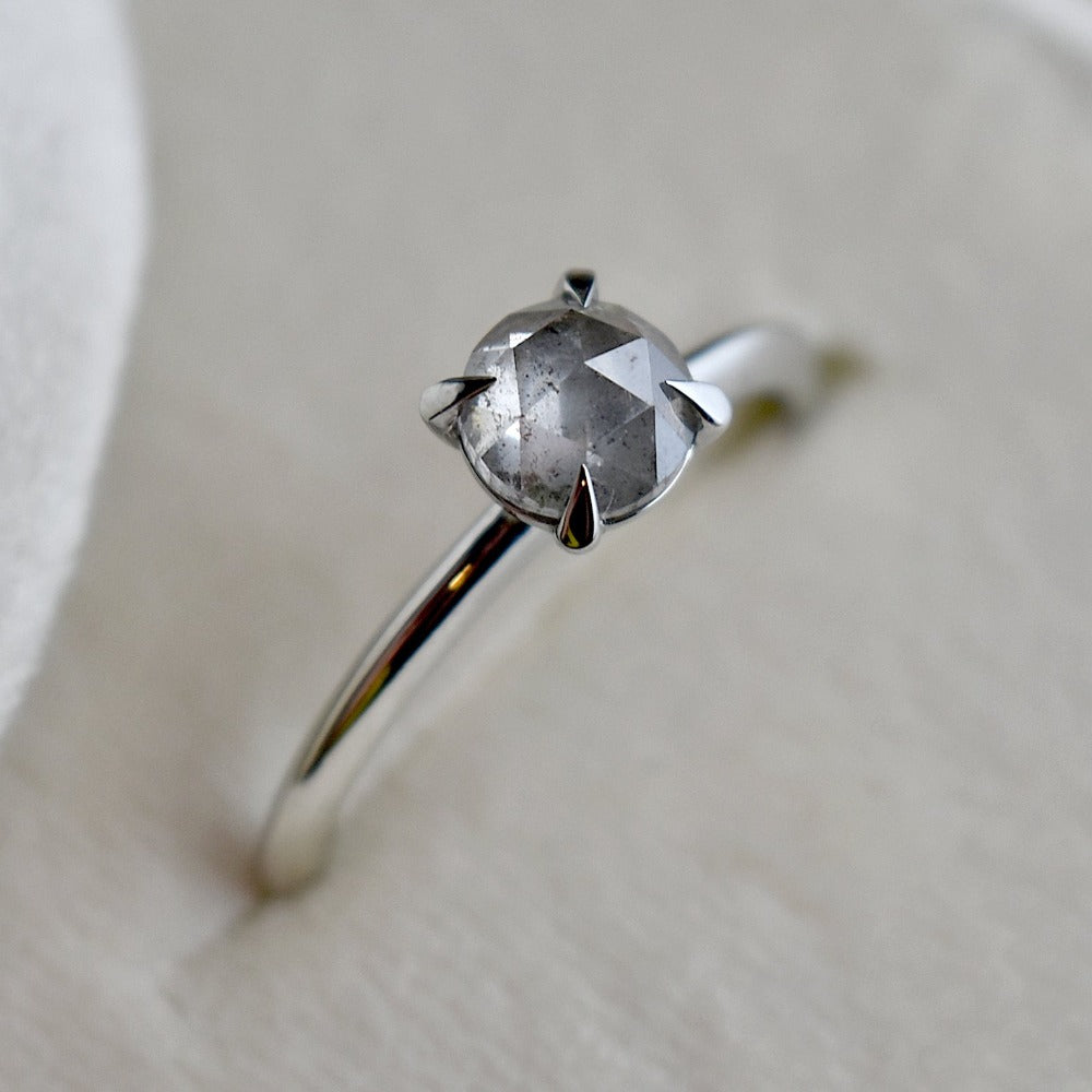 Minimalist Four-Prong Salt & Pepper Diamond Engagement Ring - Magpie Jewellery